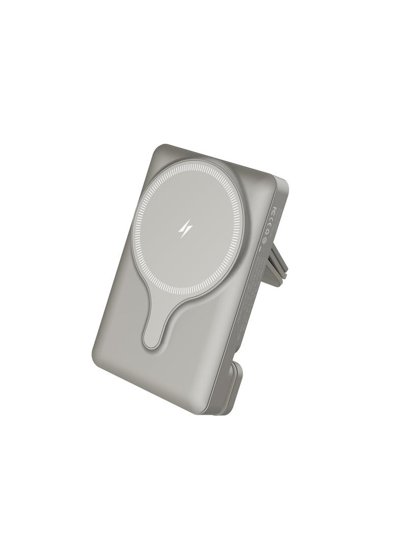 Powerology - 5000mAh Power Bank MagSafe Charging Air-Vent Mount/ 20W Power Delivery- Titanium - Image 1