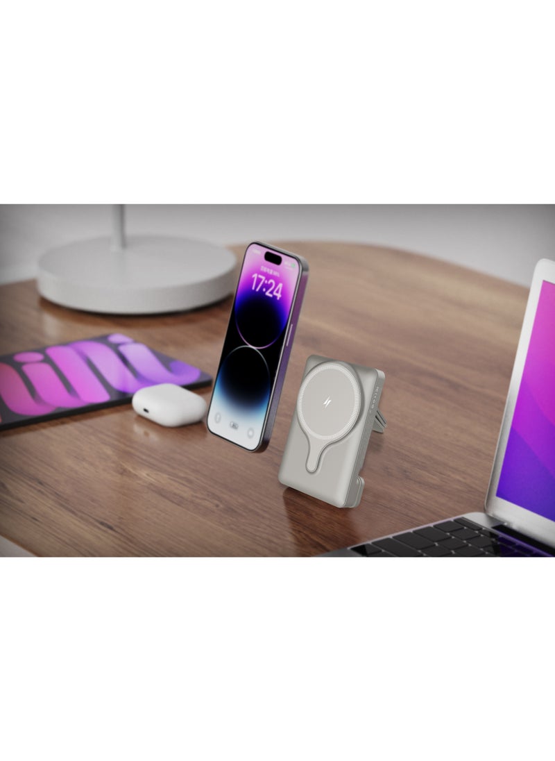 Powerology - 5000mAh Power Bank MagSafe Charging Air-Vent Mount/ 20W Power Delivery- Titanium - Image 1