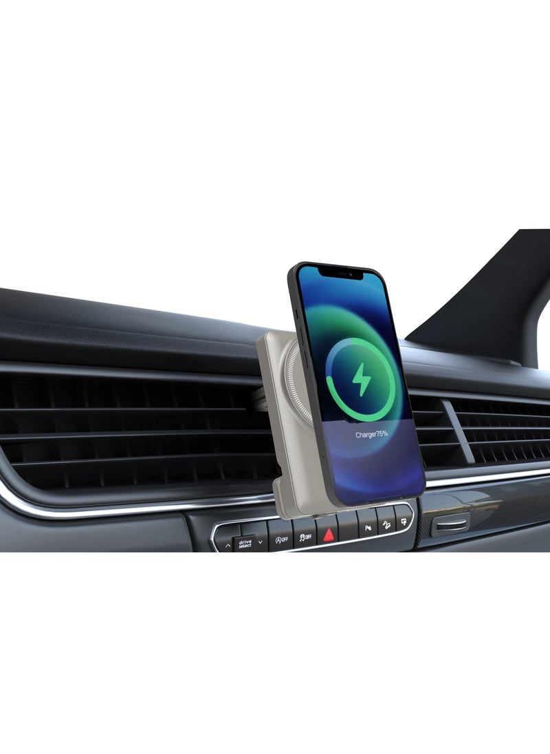 Powerology - 5000mAh Power Bank MagSafe Charging Air-Vent Mount/ 20W Power Delivery- Titanium - Image 1