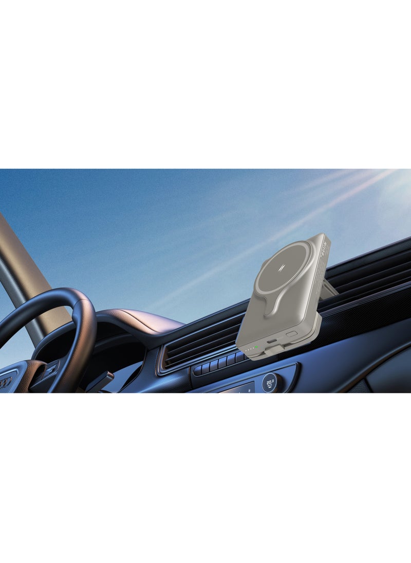 Powerology - 5000mAh Power Bank MagSafe Charging Air-Vent Mount/ 20W Power Delivery- Titanium - Image 1