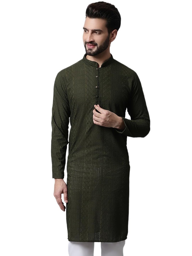 jompers قميص جومبرز للرجال بأكمام كاملة من قطن تشيكنكاري باللون الأخضر الزيتوني - Image 1