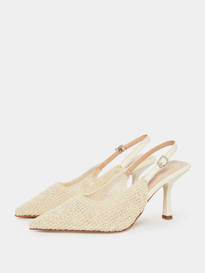 ستايلي Styli Beige Lace Slingback Shoes