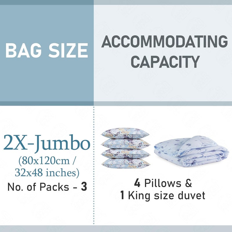 ABOUT SPACE 3 Pack Vacuum Bags for Travel with Electric and Hand Pump 32X Jumbo Polyamide Polyethylene Airtight Space Saver Compression Storage for Packing Vaccine Sealer Bags with Ziplock Blue - Image 3
