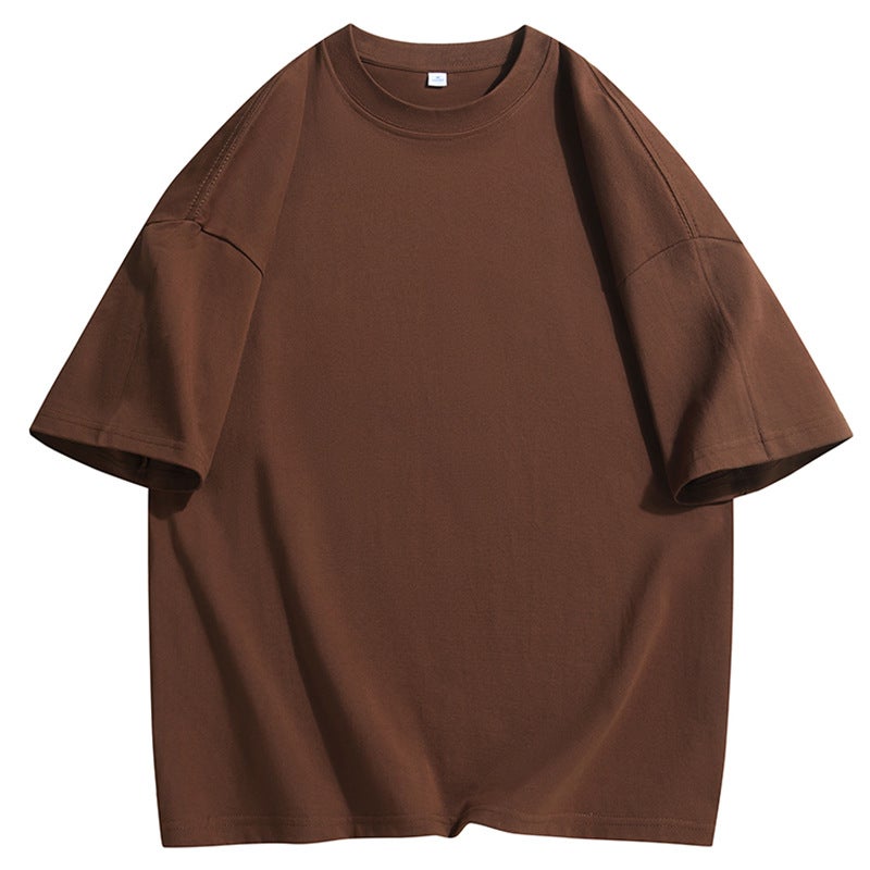 American-style heavy cotton short-sleeved T-shirt men's and women's basic solid color oversize T-shirt bottoming shirt trendy half-sleeved T-shirt - Image 2