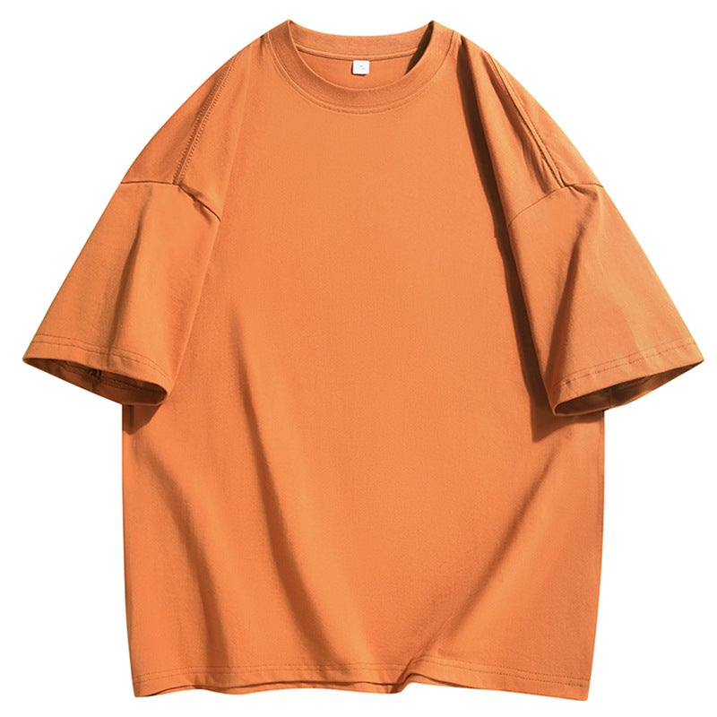 American-style heavy cotton short-sleeved T-shirt men's and women's basic solid color oversize T-shirt bottoming shirt trendy half-sleeved T-shirt - Image 3