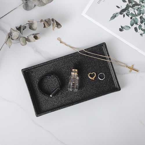 Eyrozia Bathroom Vanity Tray - 11'' Ceramic Rough-Textured Rectangle Countertop Tray, Heavy-Duty Perfume Organizer Plate, Jewelry Ring Tray, Kitchen Soap Dispenser Stone Trays, Black - Image 2