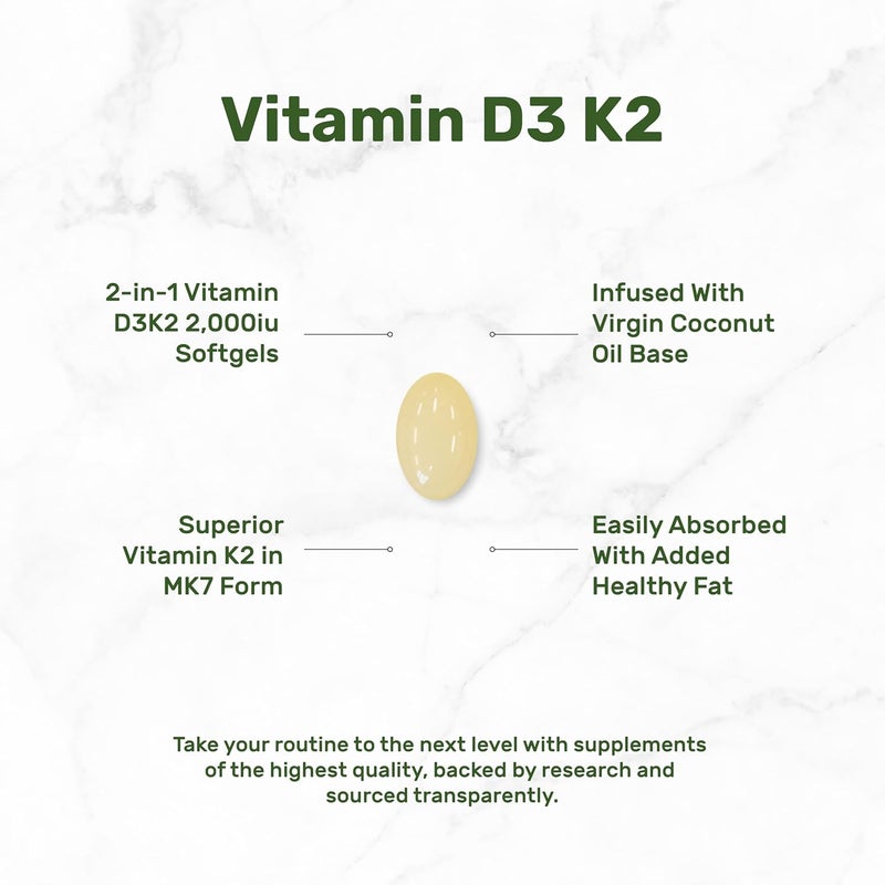DEAL SUPPLEMENT Vitamin D3 2000 IU  K2 MK7 50mcg Softgels  2in1 Complex with Virgin Coconut Oil  Supports Heart Bone Teeth  Immune Health  Easy to Swallow - Image 3