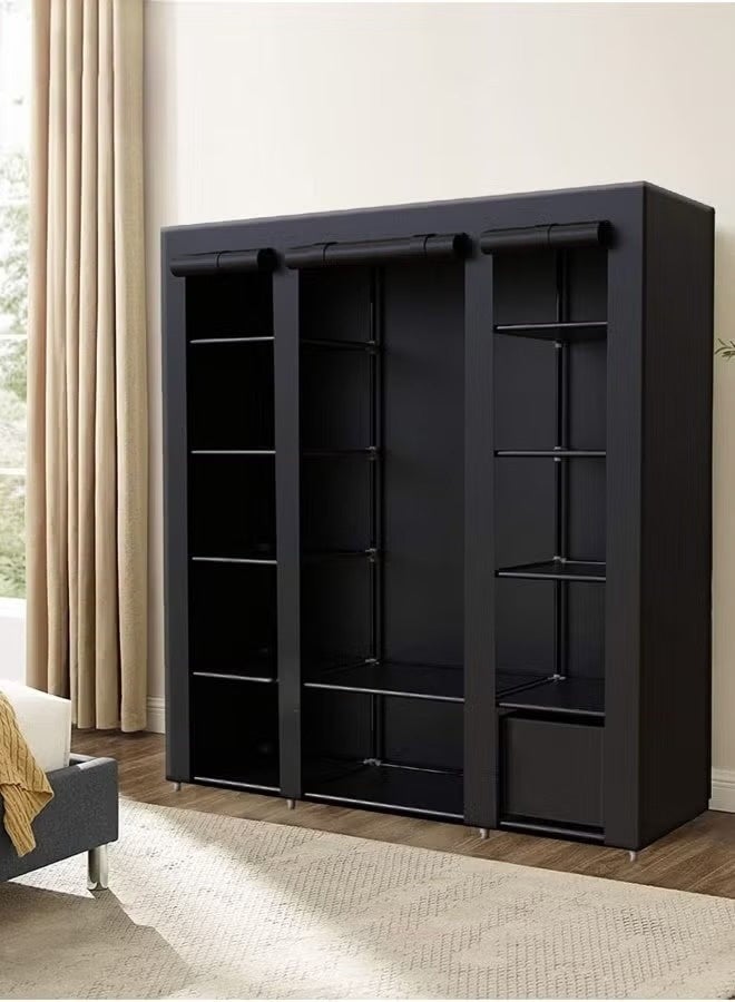 خزانة ملابس و منظم أمتعة من القماش قابلة للطي مع قضبان تعليق ورف ملابس لتخزين الحقائب والالعاب والاحذية - Image 3