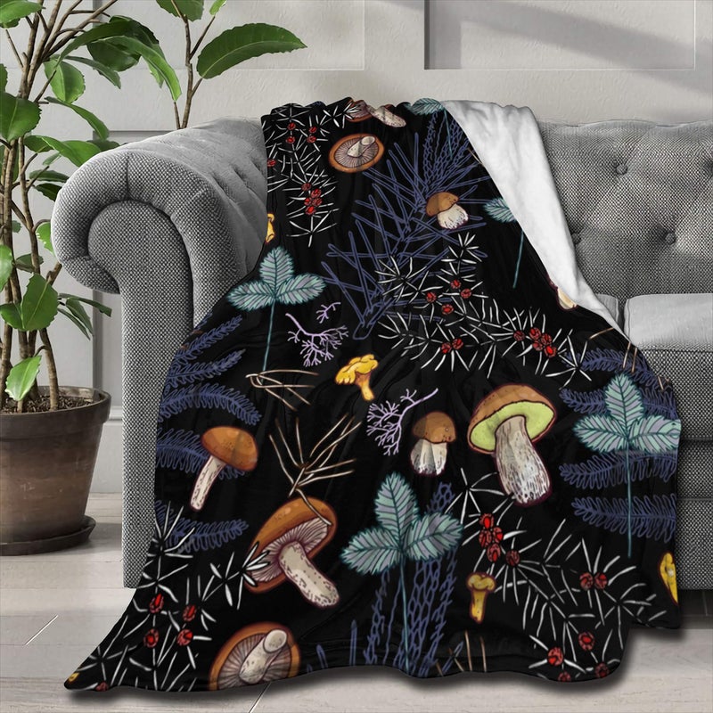 ARTIEMASTER Dark Wild Forest Mushrooms Blanket for Adult Soft and Lightweight Mushroom Gift Flannel Throw Suitable for Use in Bed Living Room and Travel 50x40 for Kid