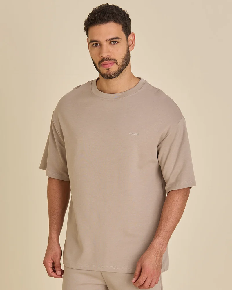 Redtag Men Grey Pleated Interlock T Shirt