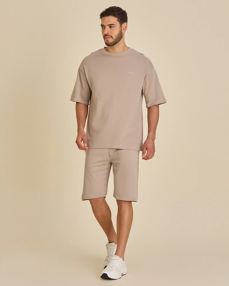 Redtag Men Grey Pleated Interlock T Shirt
