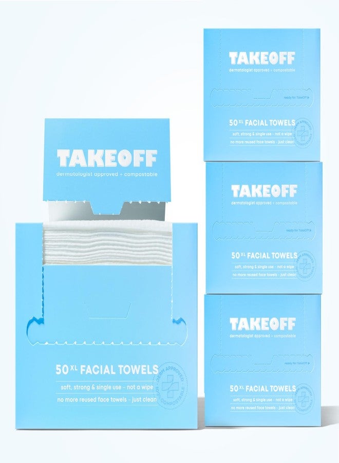 Takeoff Face Towels, 10"×12" XL Face Disposable + Compostable, Ultra Soft Makeup Remover Dry Wipes, Thick Face Towel w/Dual Texture For All Skin Types incl. Sensitive, 50 Count x 4 Pack (200 total) - Image 1