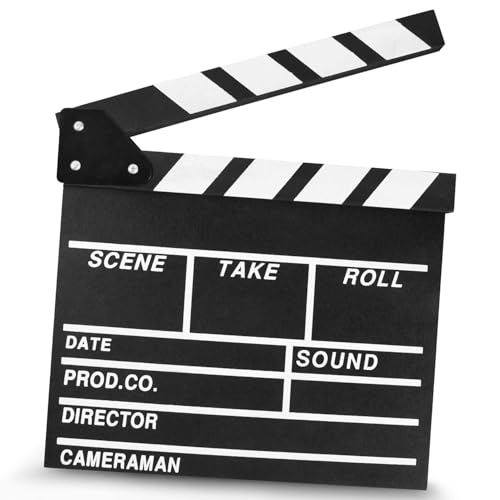 KISEER 12"x11" Movie Film Clap Board Wooden Movie Clapboard Film Clapper Board (Black) - Image 1