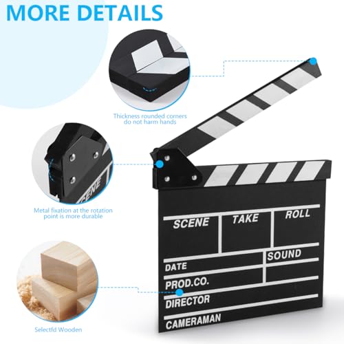 KISEER 12"x11" Movie Film Clap Board Wooden Movie Clapboard Film Clapper Board (Black) - Image 3