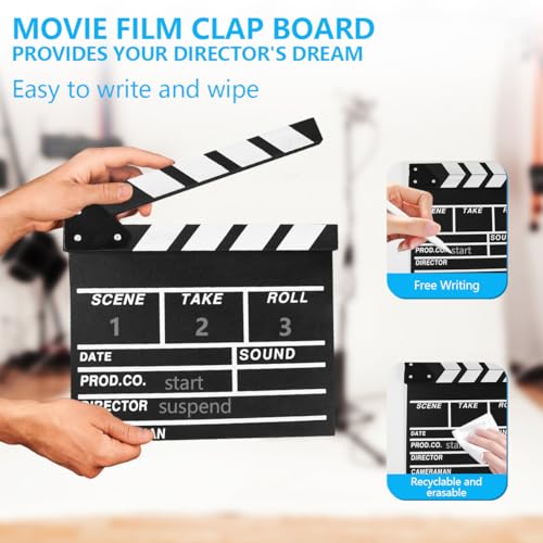 KISEER 12"x11" Movie Film Clap Board Wooden Movie Clapboard Film Clapper Board (Black) - Image 4