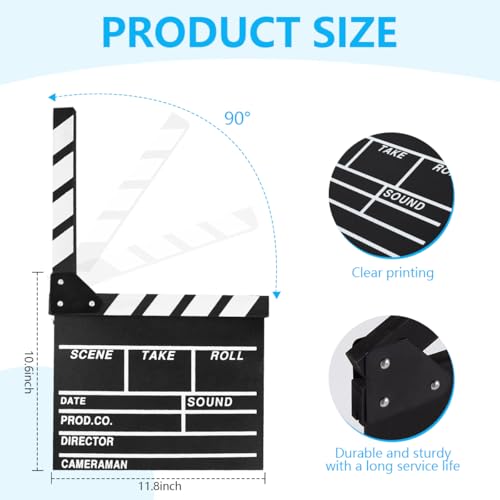 KISEER 12"x11" Movie Film Clap Board Wooden Movie Clapboard Film Clapper Board (Black) - Image 2