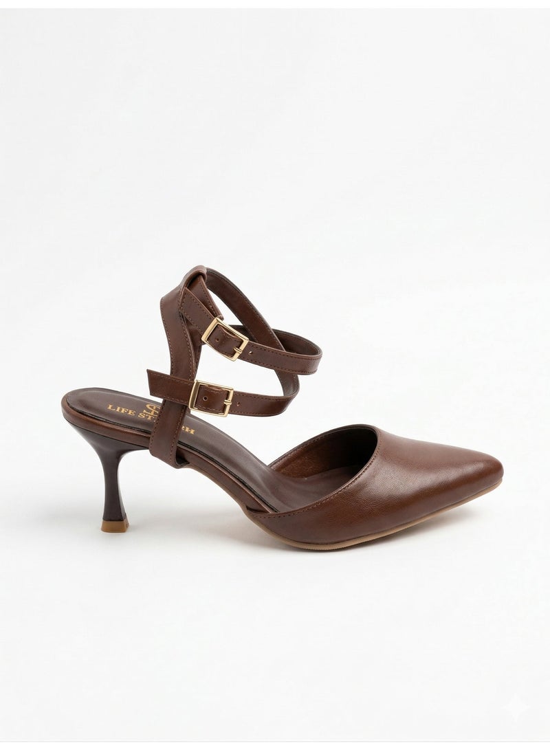 LIFESTYLISH Shoes Heels Leather With Buckles Elegant F-621 - Brown - Image 4