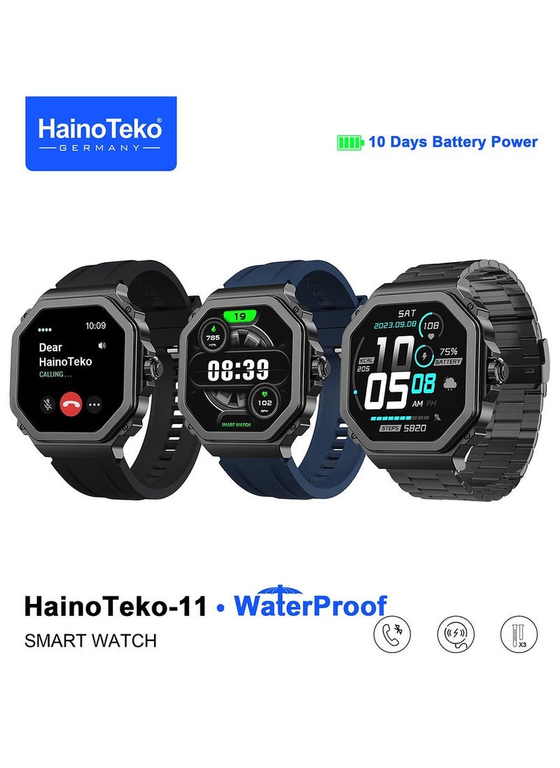 Haino Teko HainoTeko-11 Waterproof Smart Watch With 10 Days Battery Power AMOLED Display 3 Pairs of Strapsand Charging Cable Designed for Men Black  - Image 1