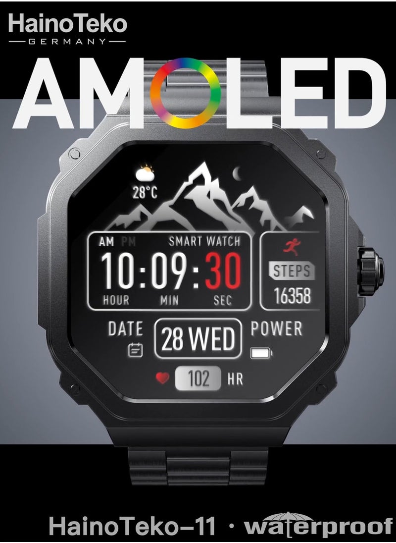 Haino Teko HainoTeko-11 Waterproof Smart Watch With 10 Days Battery Power AMOLED Display 3 Pairs of Strapsand Charging Cable Designed for Men Black  - Image 4