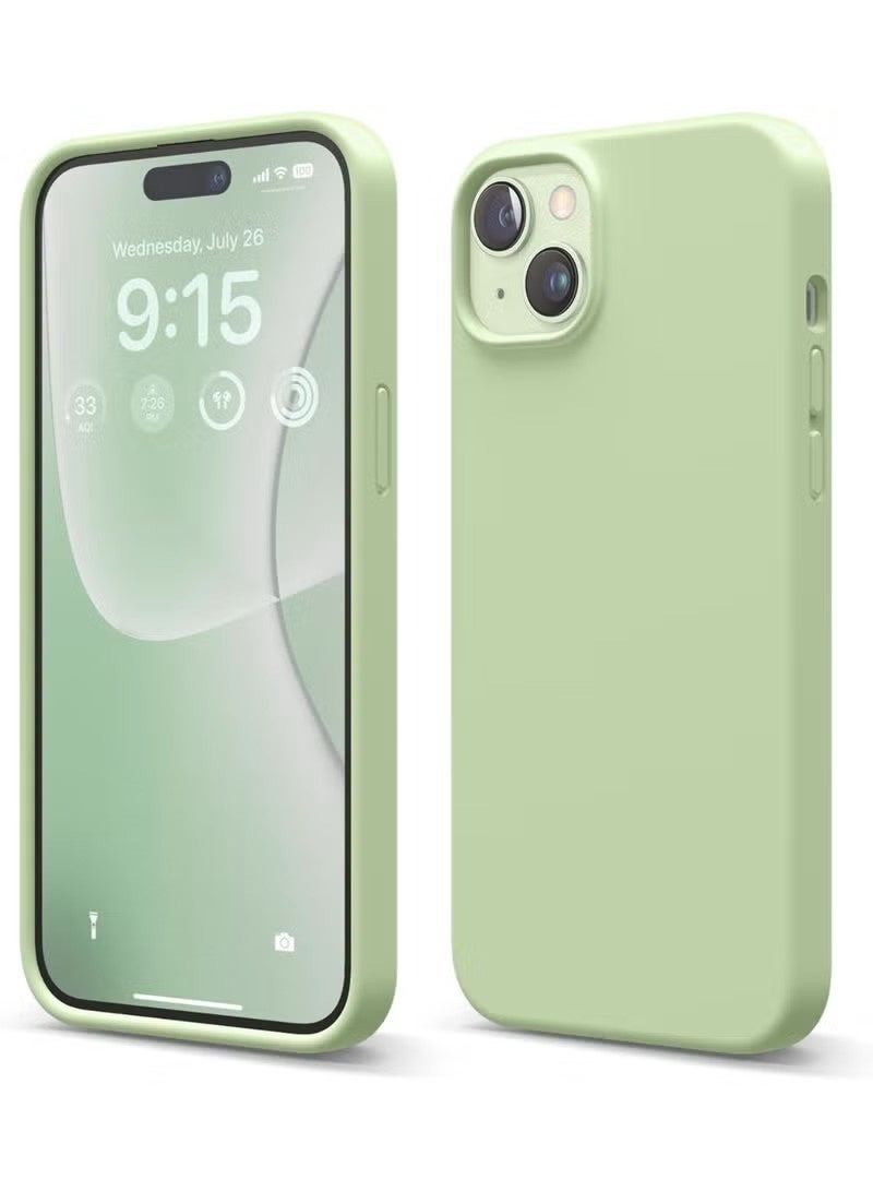 iPhone 15 Liquid Silicone Case - Slim Fit Soft Touch Protective Cover with Microfiber Lining & Camera Protection - Matcha Green - Image 1