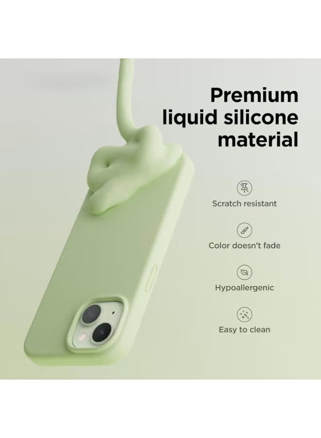 iPhone 15 Liquid Silicone Case - Slim Fit Soft Touch Protective Cover with Microfiber Lining & Camera Protection - Matcha Green - Image 3