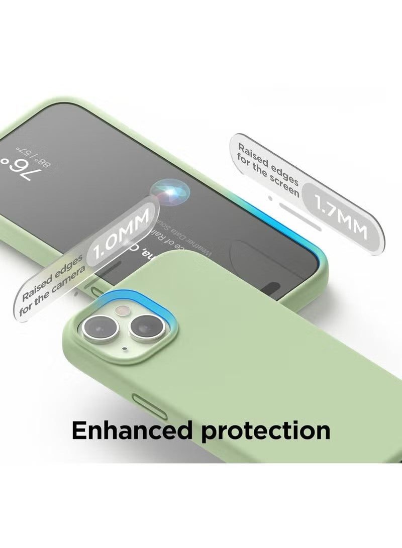 iPhone 15 Liquid Silicone Case - Slim Fit Soft Touch Protective Cover with Microfiber Lining & Camera Protection - Matcha Green - Image 4