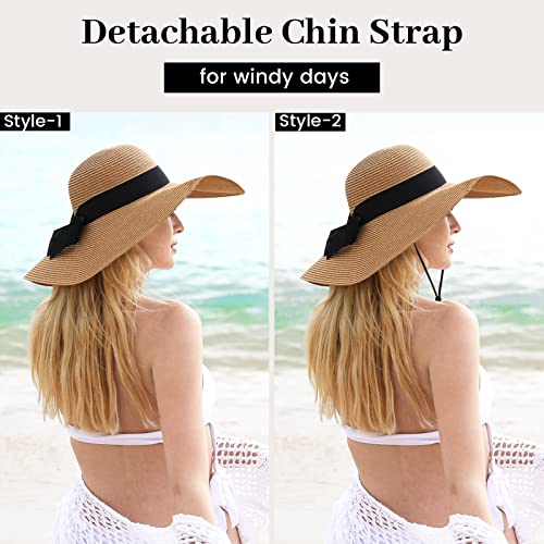 Pleneal Beach Sun Hats for Women, Wide Brim Straw Hat for Women UPF 50+ UV Sun Protection Floppy Summer Hat Foldable Roll up Cap - Image 5