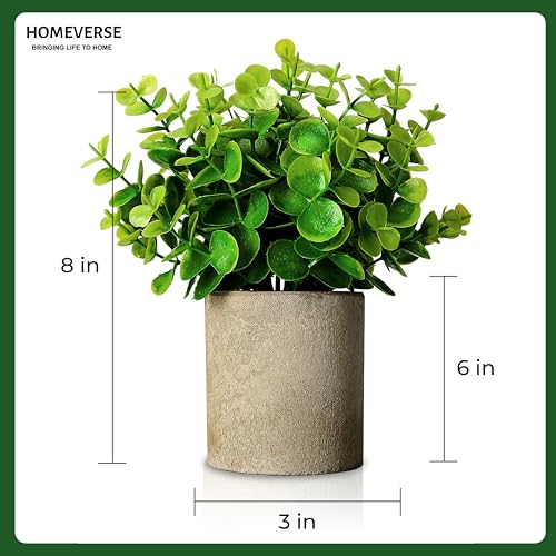 HOMEVERSE Artificial Eucalyptus Plant with Vase for Home Decor, Small Faux Plants in White Pot for Bathroom, Kitchen, Office, Farmhouse Room Shelf - Image 3