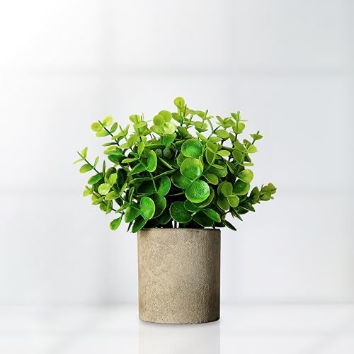 HOMEVERSE Artificial Eucalyptus Plant with Vase for Home Decor, Small Faux Plants in White Pot for Bathroom, Kitchen, Office, Farmhouse Room Shelf - Image 5