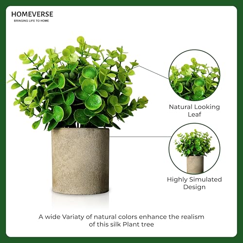 HOMEVERSE Artificial Eucalyptus Plant with Vase for Home Decor, Small Faux Plants in White Pot for Bathroom, Kitchen, Office, Farmhouse Room Shelf - Image 4