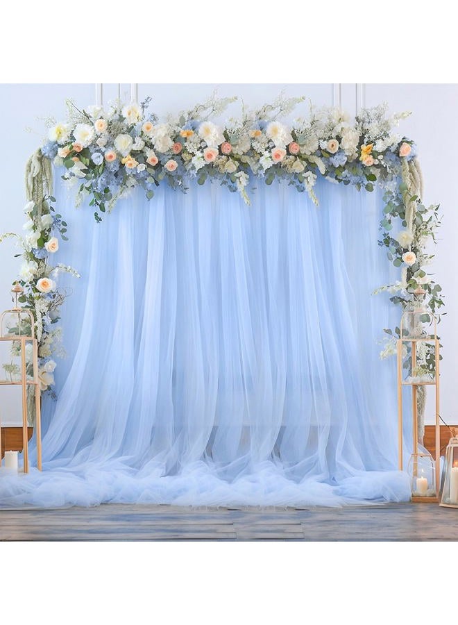 Suppromo Baby Blue Tulle Backdrop Curtain for Baby Shower Boys Birthday Party Baby Blue Sheer Backdrop Curtains Drapes for Party Photoshoot Background Decorations 2 Panels 5ft X 8 ft - Image 1