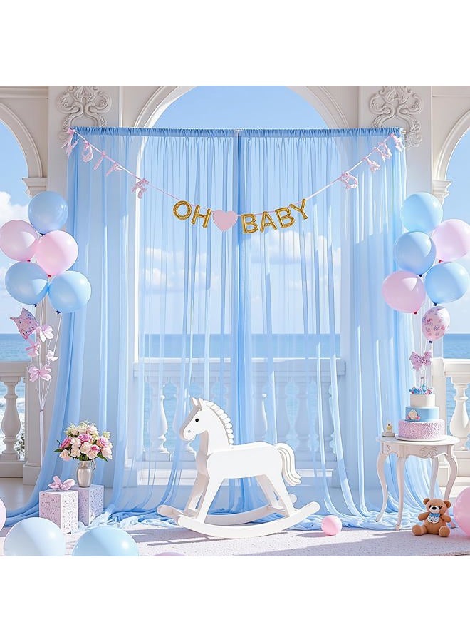 Suppromo Baby Blue Tulle Backdrop Curtain for Baby Shower Boys Birthday Party Baby Blue Sheer Backdrop Curtains Drapes for Party Photoshoot Background Decorations 2 Panels 5ft X 8 ft - Image 3