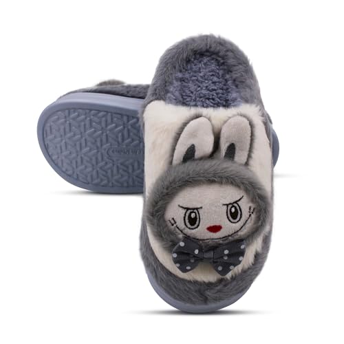 VRITRAZ Women’s Adorable Bunny Design Slippers | Ultra-Soft Plush Warm Indoor Footwear | Cozy Anti-Skid House Shoes (Grey, Size 8) - Image 4
