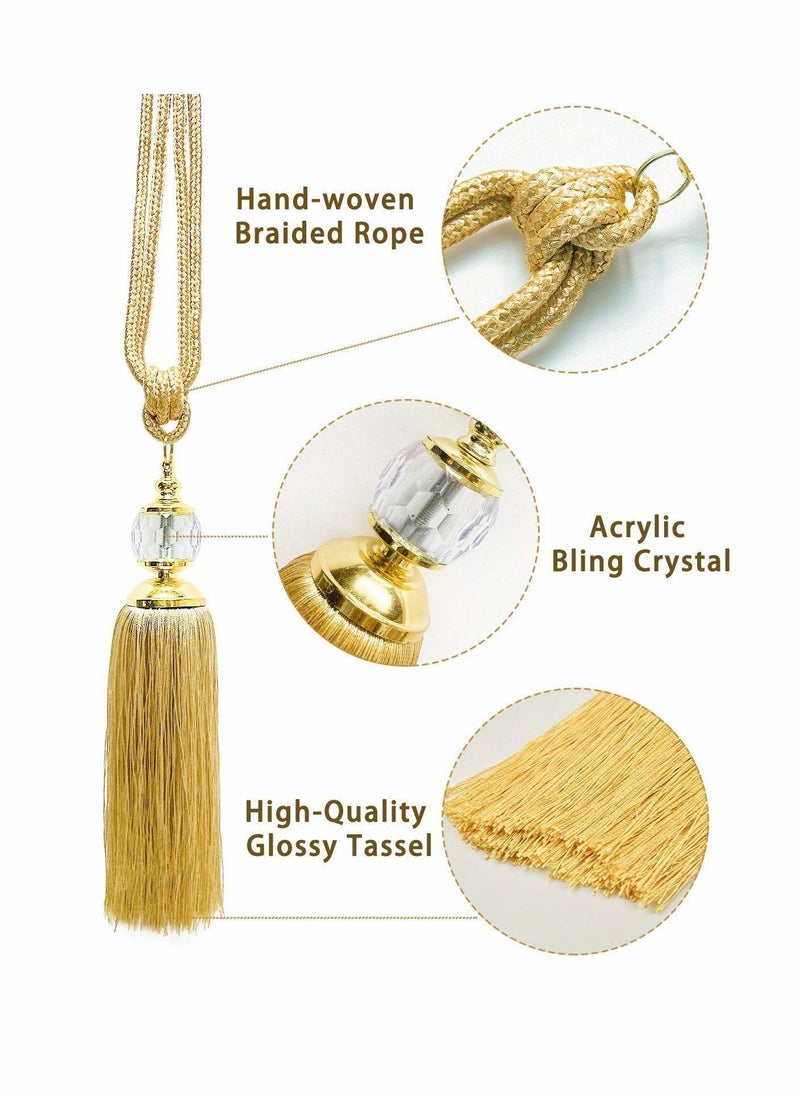 Y&D - Curtain Tiebacks Tieback Tassel Gold Crystal Holdbacks Tie Back Hooks - Image 1