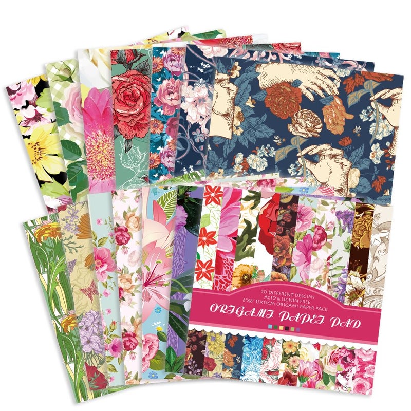 Qianshan Origami Paper Kit 50 Sheets 70GSM 6 Inch Square Double Sided Color 50 Vivid Japanese Washi Chiyo Colors for Hand Crafts Origami Paper Arts Creativity.Rose - Image 3