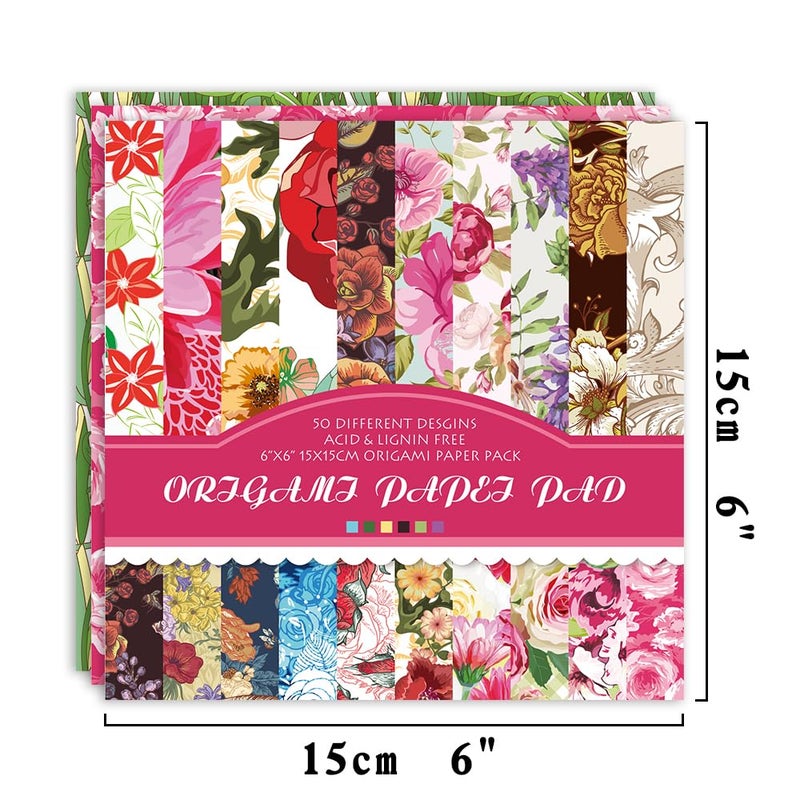 Qianshan Origami Paper Kit 50 Sheets 70GSM 6 Inch Square Double Sided Color 50 Vivid Japanese Washi Chiyo Colors for Hand Crafts Origami Paper Arts Creativity.Rose - Image 2