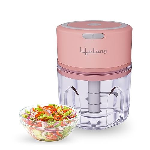 Lifelong LLWC03 USB Rechargeable Wireless Electric Chopper with Stainless Steel Blades for Onion, Garlic, Vegetables, Nuts, Meat - 250 ML (Pink) - Image 1