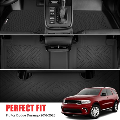 XEEQQMO Floor Mats & Trunk Mat for 2026 2016-2025 Dodge Durango 6 Seats with 3rd Row Backrest Mat All Weather TPE Protection 3 Rows Car Floor Liners Full Set with Cargo Liners - Image 4