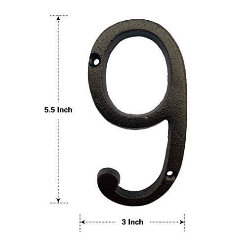 hom&us 5.5 Inch House Numbers, Cast Iron House Numbers for Outside, Address Numbers for Houses, Farmhouse, Garage, Shop, Offices, Hotel, NUMBER 9 - Image 2