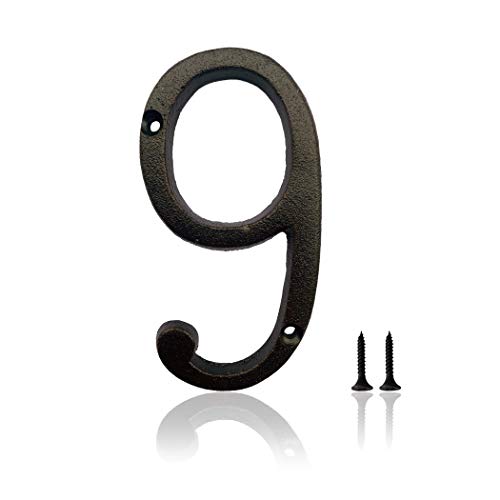 hom&us 5.5 Inch House Numbers, Cast Iron House Numbers for Outside, Address Numbers for Houses, Farmhouse, Garage, Shop, Offices, Hotel, NUMBER 9 - Image 1