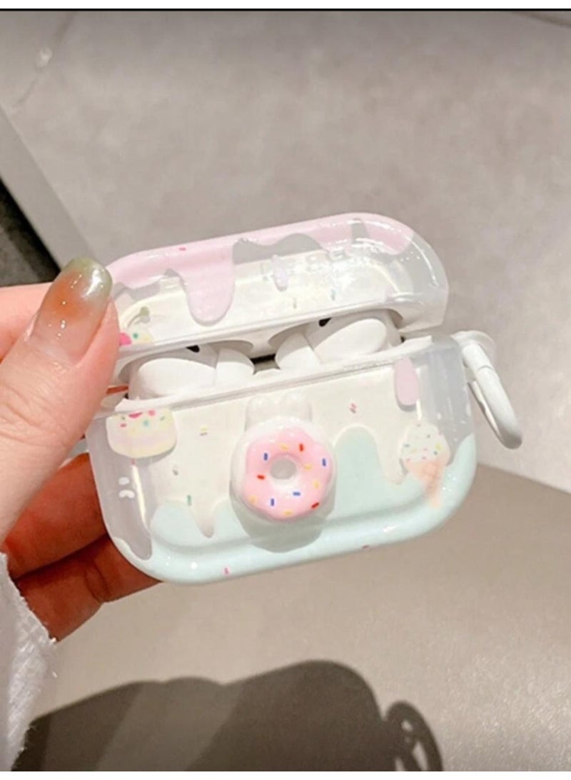 جراب شفاف لطيف ثلاثي الأبعاد من مادة TPU وردية اللون لسماعات Airpods pro 2 مع خطاف حلقي - Image 1
