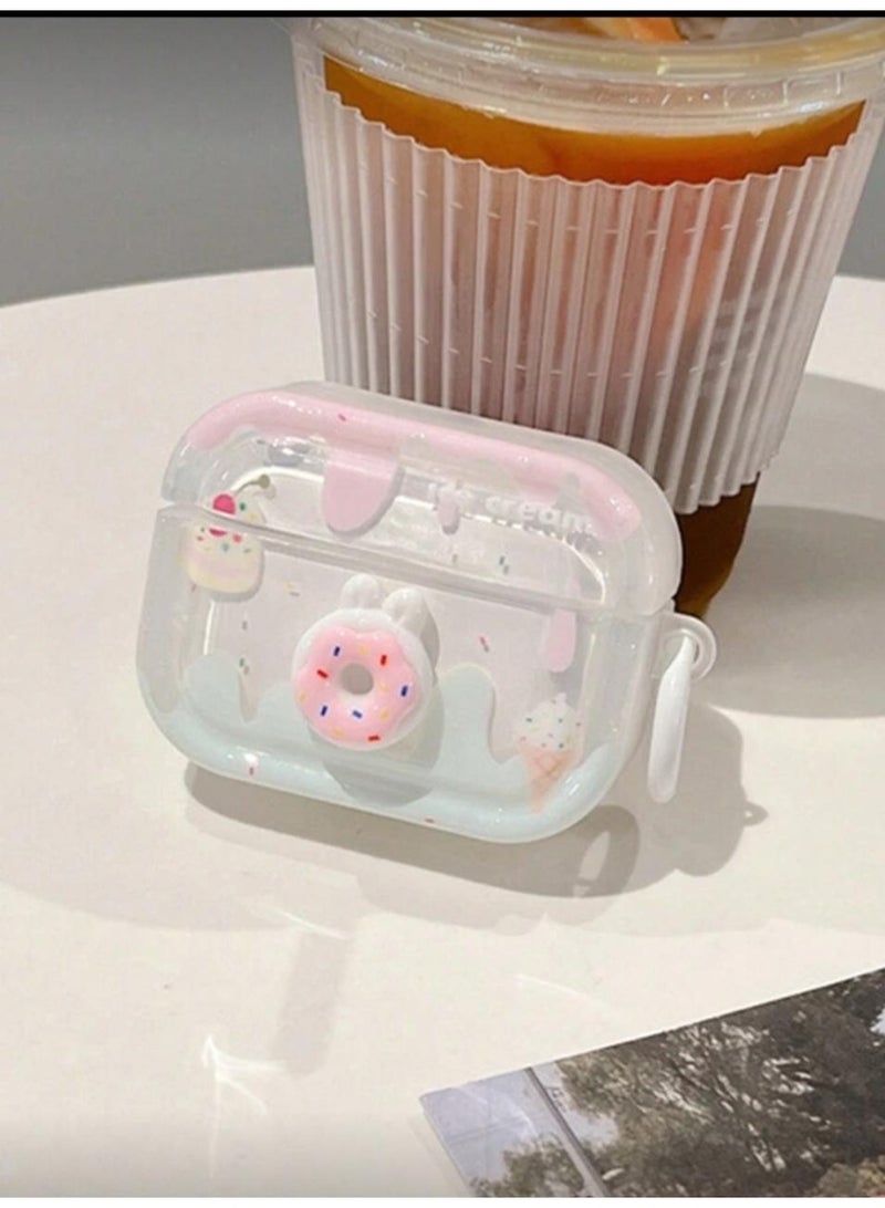 جراب شفاف لطيف ثلاثي الأبعاد من مادة TPU وردية اللون لسماعات Airpods pro 2 مع خطاف حلقي - Image 2