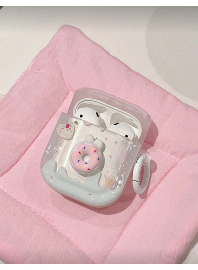 جراب شفاف لطيف ثلاثي الأبعاد من مادة TPU وردية اللون لسماعات Airpods pro 2 مع خطاف حلقي - Image 3