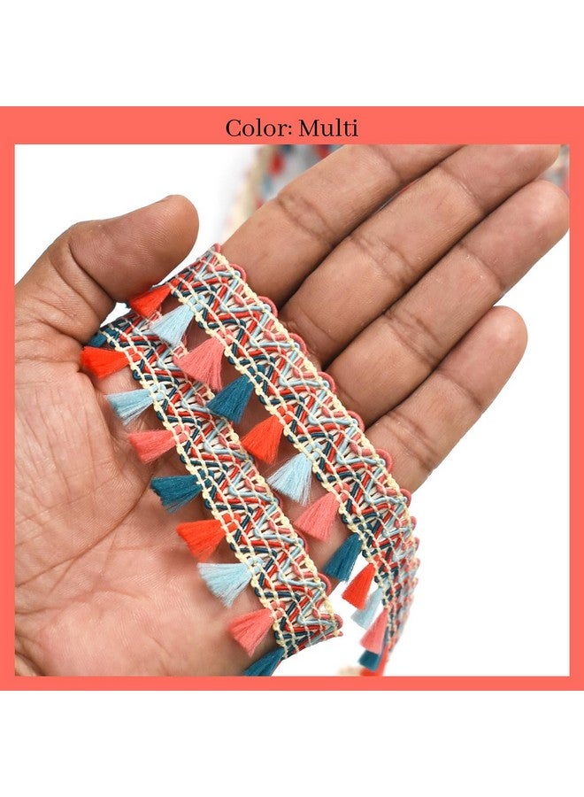 EmbroideryMaterial Trim Laces & Borders Material, Zari on Net Design Border Lace for Saree Border, Kurta, Dupatta, Blouse, Gown, Lehenga & Neckline (9 Meters, 2.4 CM Wide) (Multicolor (Tassels)) - Image 3