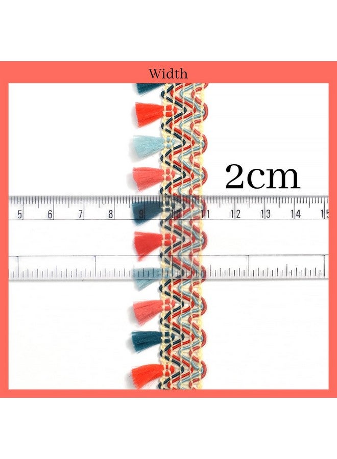 EmbroideryMaterial Trim Laces & Borders Material, Zari on Net Design Border Lace for Saree Border, Kurta, Dupatta, Blouse, Gown, Lehenga & Neckline (9 Meters, 2.4 CM Wide) (Multicolor (Tassels)) - Image 2