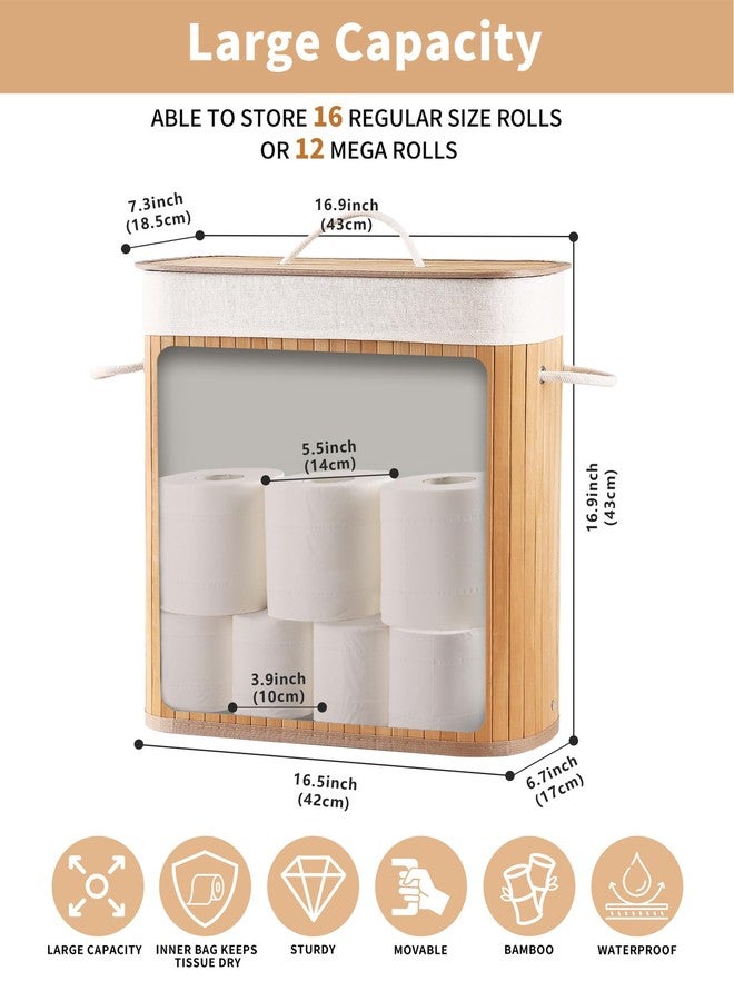 WAOHANAZ Bamboo Toilet Paper Basket, 8 Gallons (30L), Sturdy Toilet Paper Storage with Lid, Toilet Paper Organizer Basket for Bathroom, Kitchen, Toilet Paper Holder with Storage, Natural - Image 3