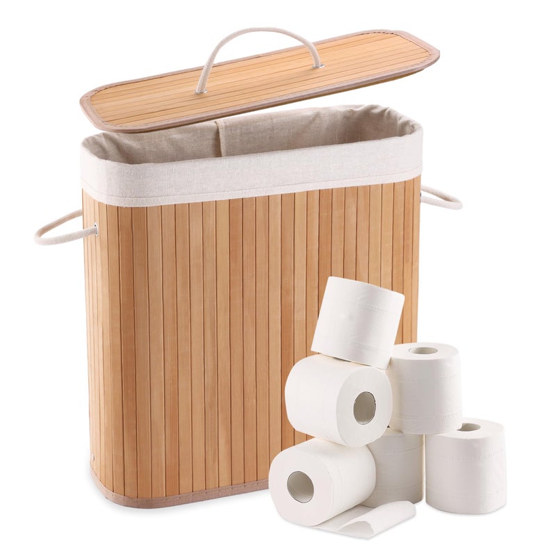 WAOHANAZ Bamboo Toilet Paper Basket, 8 Gallons (30L), Sturdy Toilet Paper Storage with Lid, Toilet Paper Organizer Basket for Bathroom, Kitchen, Toilet Paper Holder with Storage, Natural - Image 1
