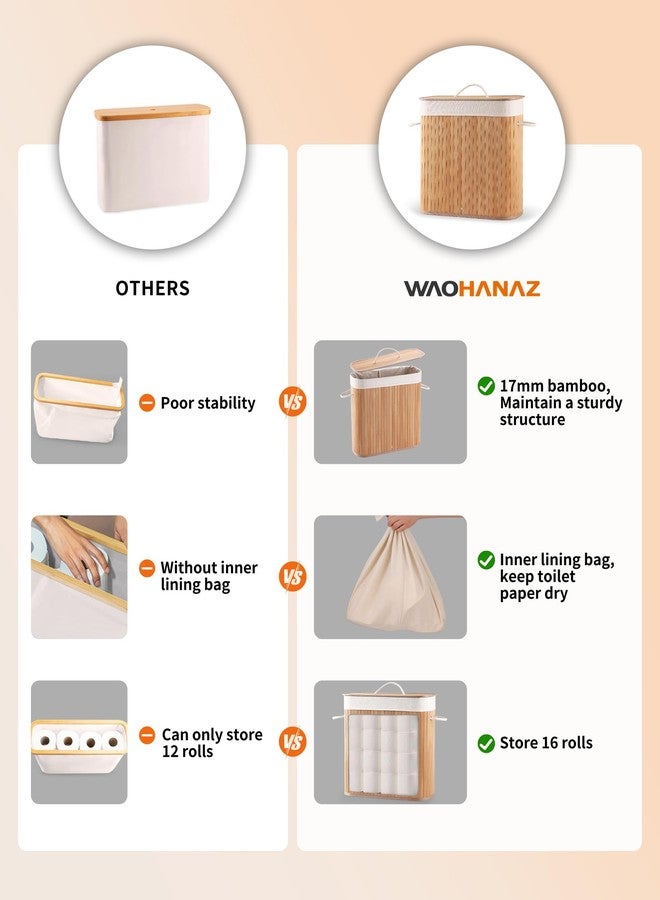 WAOHANAZ Bamboo Toilet Paper Basket, 8 Gallons (30L), Sturdy Toilet Paper Storage with Lid, Toilet Paper Organizer Basket for Bathroom, Kitchen, Toilet Paper Holder with Storage, Natural - Image 5
