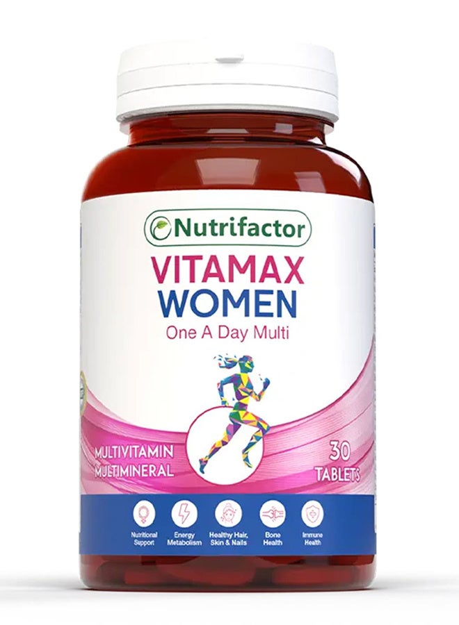 Nutrifactor Vitamax Women’s Multivitamin Tablets with Vitamins A, C, B12, D3, Calcium and Folic Acid, Metabolism Booster and Dietary Supplement for Immune Support and Bone Health - 30 Tablets - Image 1