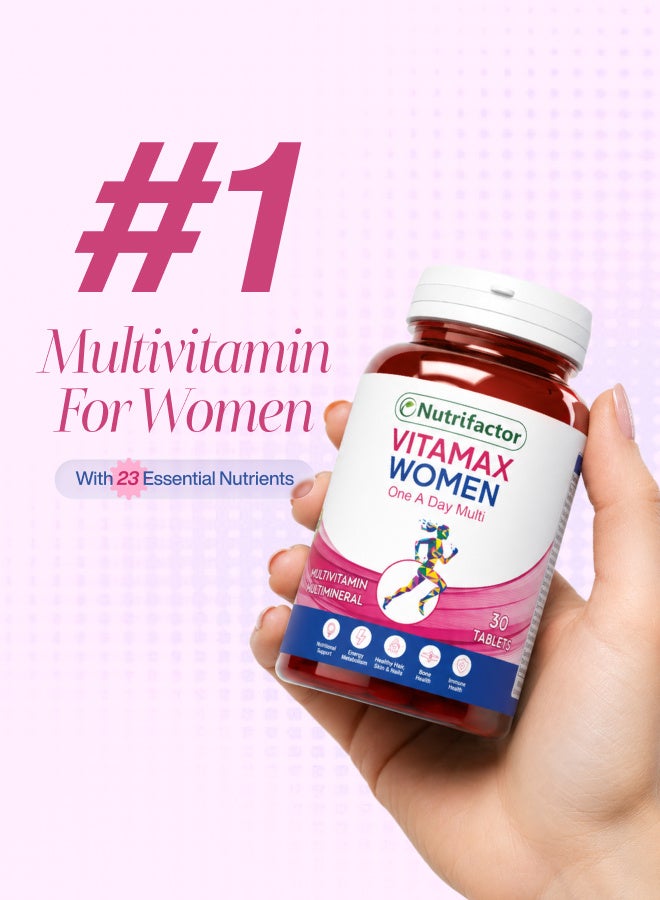 Nutrifactor Vitamax Women’s Multivitamin Tablets with Vitamins A, C, B12, D3, Calcium and Folic Acid, Metabolism Booster and Dietary Supplement for Immune Support and Bone Health - 30 Tablets - Image 2